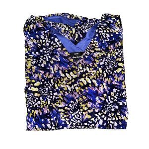 Dennis Basso Womens Size 3X Floral Print Kimono Sleeve V Neck Top Purple NWT